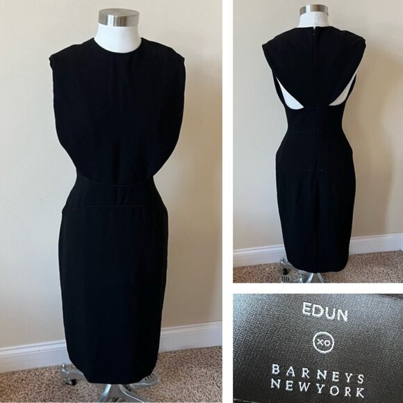 Edun Barney’s New York Back Cut Out Midi Dress Black 26102 - Picture 1 of 10
